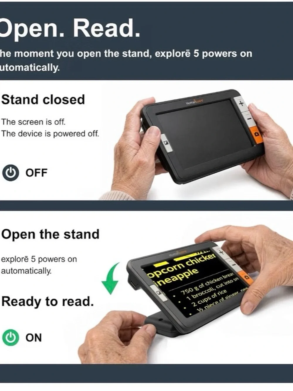 HumanWare Handheld Electronic Magnifier with Stand - Black